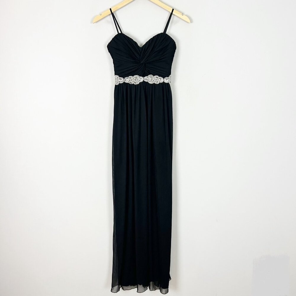 Vtg Y2K City Triangles Black Formal Long Dress Rhinestone Details Size 3